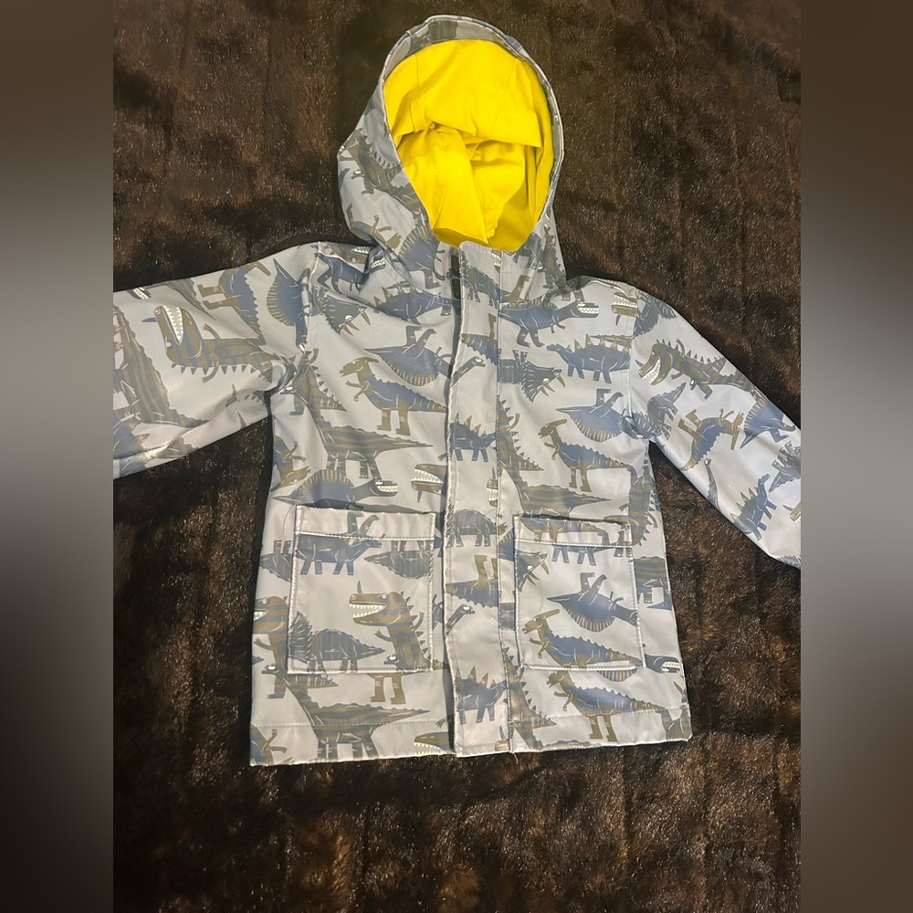 Old Navy Toddler Dinosaur Hooded Jacket Gray Yellow Lined Boys 4T